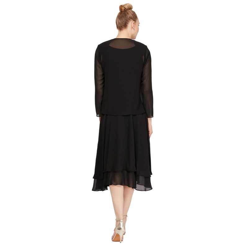 S.L. Fashions Women's Mother of The Bride Dress with Embellished Neckline & Shoulder, Wedding Guest, Black, 14 - Image 3
